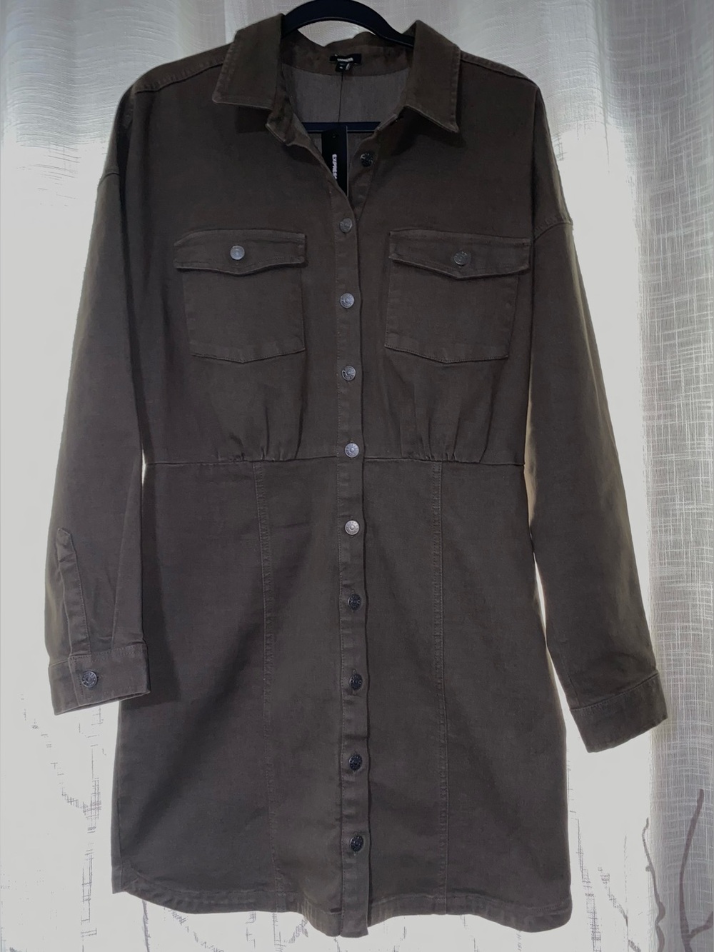 NWT Express Army Green Button Down Dress